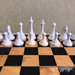 Soviet carbolite white black chess pieces wooden chess board vintage chess set USSR