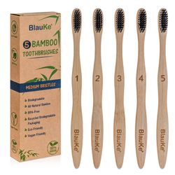 BlauKe Bamboo Toothbrush Set 5-Pack - Bamboo Toothbrushes with Medium Bristles for Adults - Eco-Friendly, Biodegradable