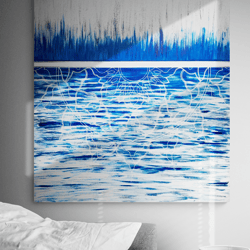 large mandala painting sacred geometry art symbolic white blue esoteric yoga art