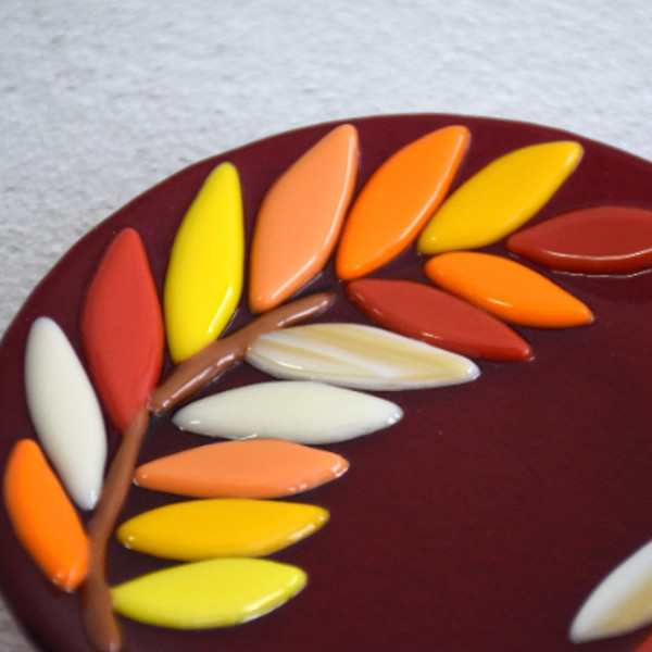 Fused glass dessert plates with autumn leaves - Glass candy dish - Fused glass art