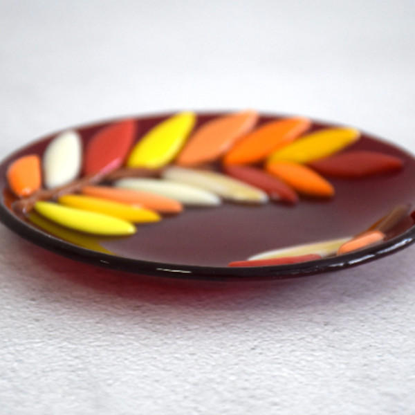 Fused glass dessert plates with autumn leaves - Glass candy dish - Fused glass art