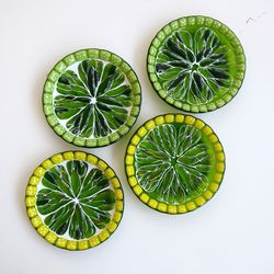 Fused green glass small plate - Fused glass plate for sweets cake