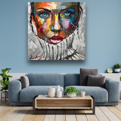 women abstract canvas wall art, wall decor, face printing, colorful women face, oil wall decor, home decor, canvas poste