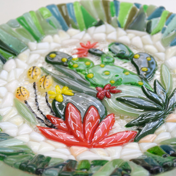 Succulents decorative green platter - cactus fused glass dish - glass planter plates