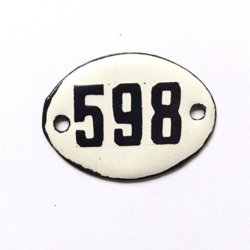 Small address number plaque 598 - vintage enamel metal apt door number sign