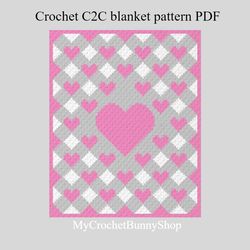 Crochet C2C Hearts and Diamonds blanket pattern PDF Download