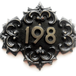Old fashioned cast iron address number plaque 198 door sign vintage