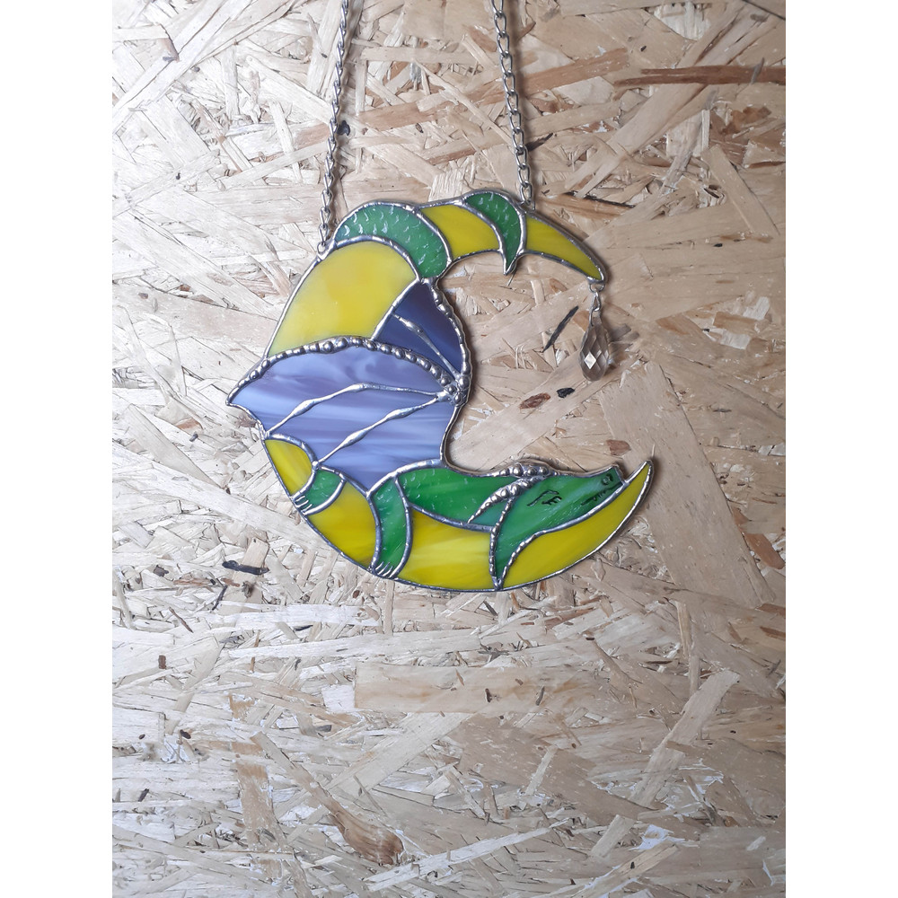 Dragon Stained Glass Dreamcatcher Moon Suncatcher Dragon On Moon Window Hanging Ornament Crescent Moon Christmas Decor 1