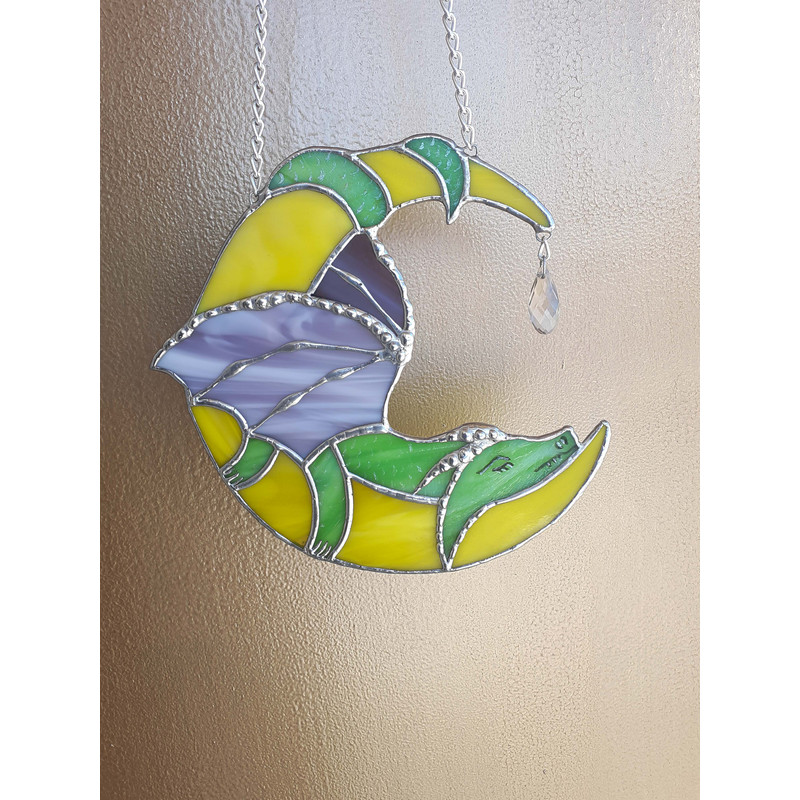 Dragon Stained Glass Dreamcatcher Moon Suncatcher Dragon On Moon Window Hanging Ornament Crescent Moon Christmas Decor 2