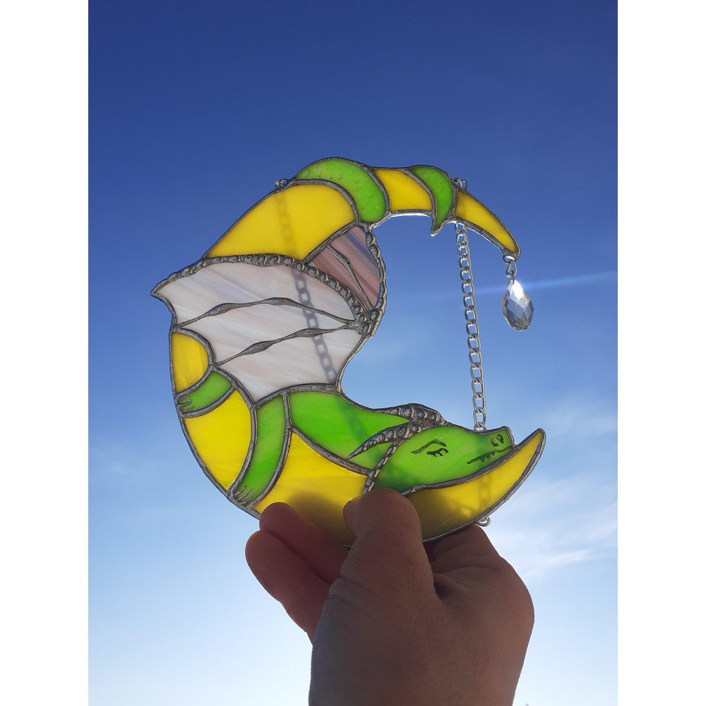 Dragon Stained Glass Dreamcatcher Moon Suncatcher Dragon On Moon Window Hanging Ornament Crescent Moon Christmas Decor 4