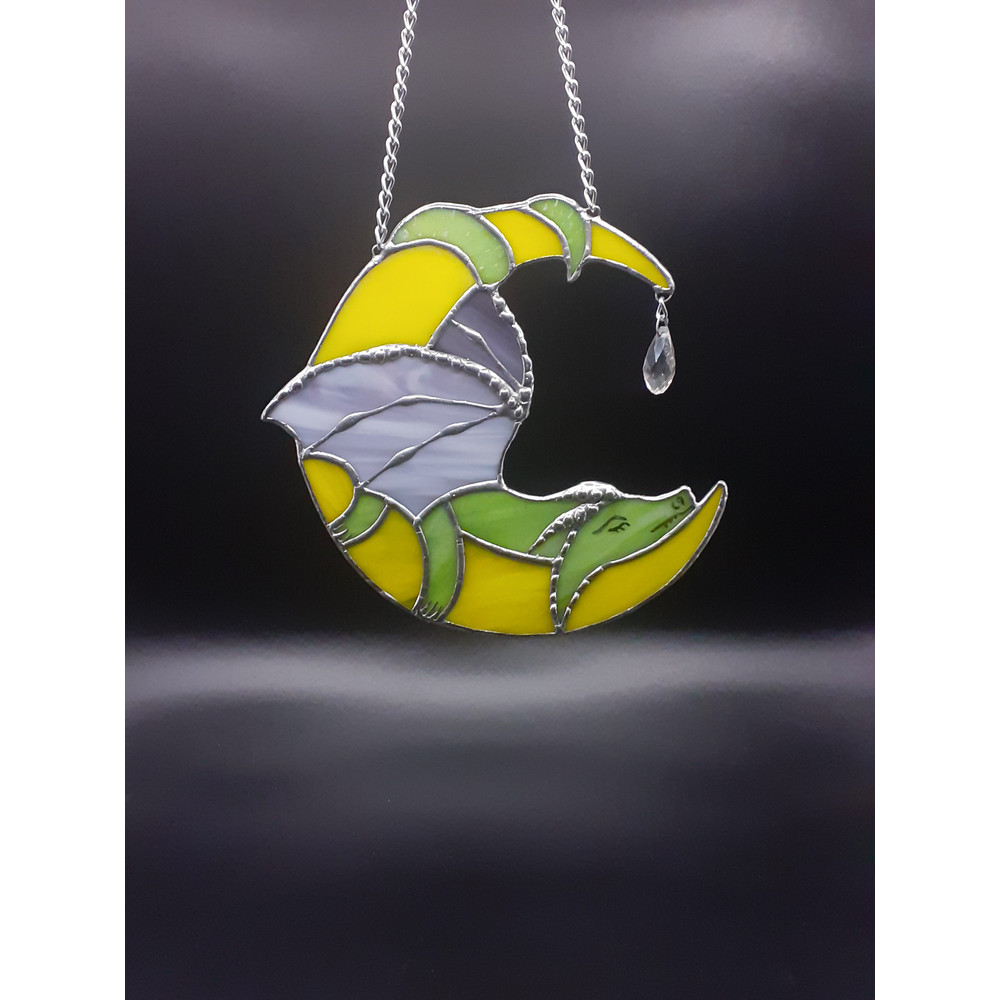Dragon Stained Glass Dreamcatcher Moon Suncatcher Dragon On Moon Window Hanging Ornament Crescent Moon Christmas Decor 5