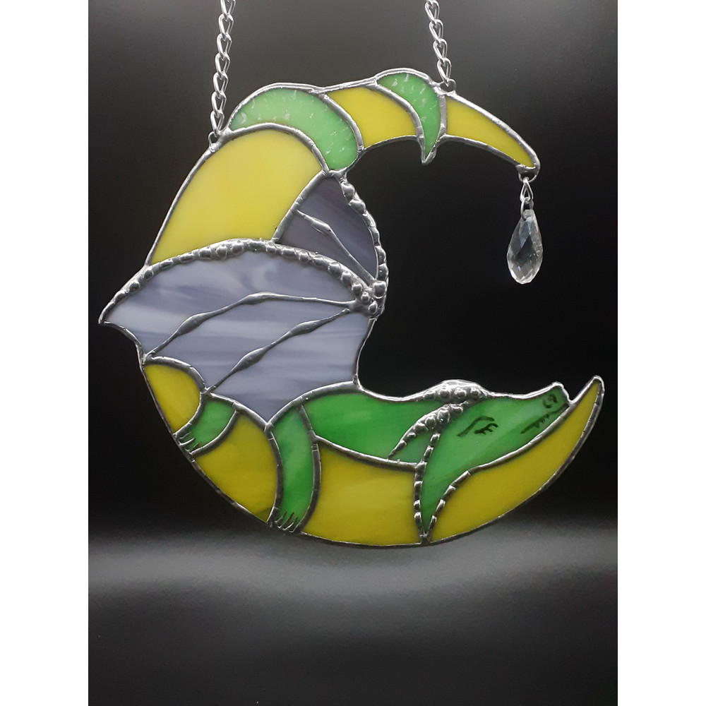 Dragon Stained Glass Dreamcatcher Moon Suncatcher Dragon On Moon Window Hanging Ornament Crescent Moon Christmas Decor 0