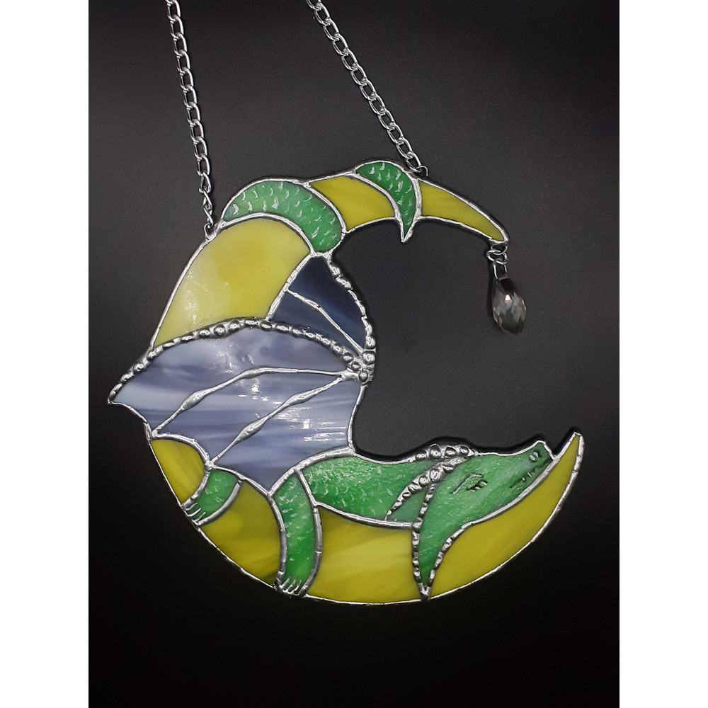 Dragon Stained Glass Dreamcatcher Moon Suncatcher Dragon On Moon Window Hanging Ornament Crescent Moon Christmas Decor 6