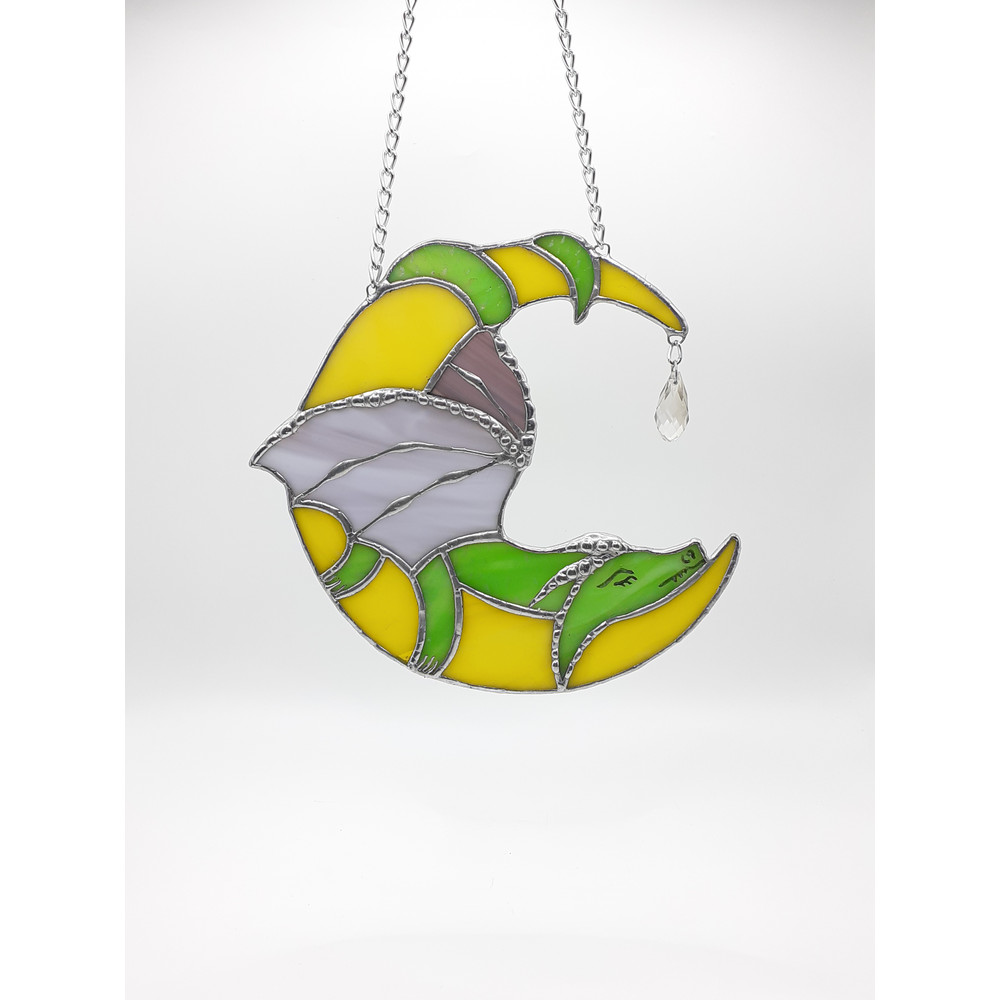 Dragon Stained Glass Dreamcatcher Moon Suncatcher Dragon On Moon Window Hanging Ornament Crescent Moon Christmas Decor 7
