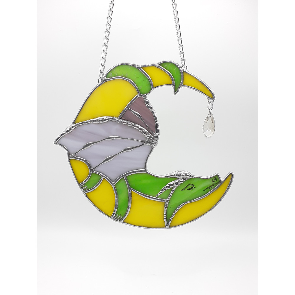 Dragon Stained Glass Dreamcatcher Moon Suncatcher Dragon On Moon Window Hanging Ornament Crescent Moon Christmas Decor 8