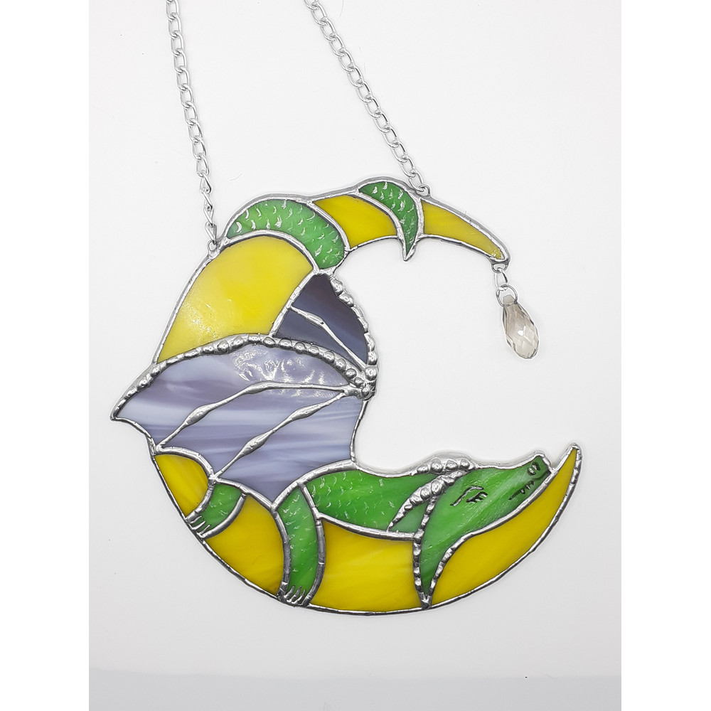 Dragon Stained Glass Dreamcatcher Moon Suncatcher Dragon On Moon Window Hanging Ornament Crescent Moon Christmas Decor 9