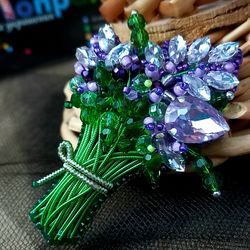 Brooch "Bouquet", Provence style,Accessory for clothes,Beautiful pin,Gift for her,Embroidery,Flowers,Swarovski crystals