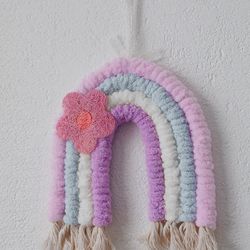 Decor decoration in the nursery on the wall rainbow handmade interior macrame pendant for the children's room for girl