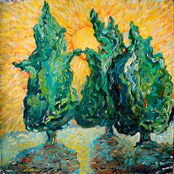 Tuscany Oil Painting , Original painting,Tuscan Landscape, Original Oil  Canvas, Tree Wall Art , Van Gogh Art