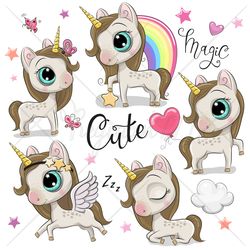 Set of Cute Unicorns PNG, Digital Download, Sublimation Design
