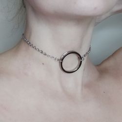 Discreet submissive day collar BDSM. O-ring choker for girlfriend. Submissive gift. Steel chain choker