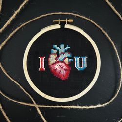Creepy Love Cross Stitch Pattern PDF Anatomical Heart Modern Cross Stitch I Love You Embroidery Pattern Instant Download