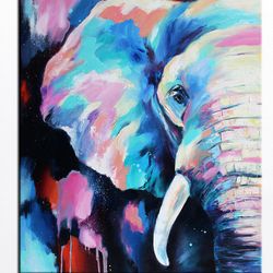 Elephant Painting Animals Original Art Canvas Colorful Elephant Artwork Colorful Modern Art Safari Oil Art Wall Decor