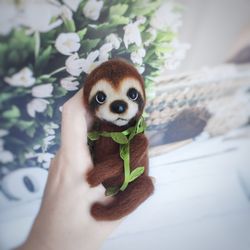 Miniature sloth plushie Collectors tiny stuffed animal Desk figurine for animal Sloth lovers as Bedroom Home decor