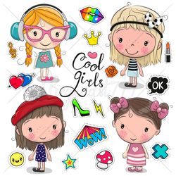 cute cartoon girls png, clipart, sublimation design