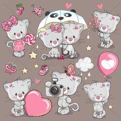 Cute Cartoon Kittens PNG, clipart, Sublimation Design