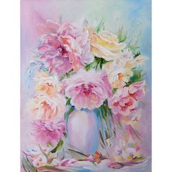roses oil painting bouquet floral original art flowers wall art by natasavaart