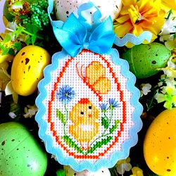 CHICKEN AND A BUTTERFLY EASTER EGG Ornament cross stitch pattern PDF by CrossStitchingForFun Instant Download