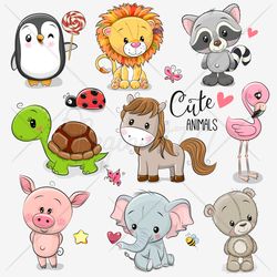 Cute Cartoon Animals PNG, clipart, Sublimation Design, Digital Clip art