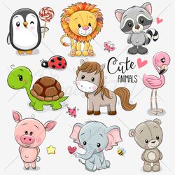 cute cartoon animals png, clipart, sublimation design, digital clip art