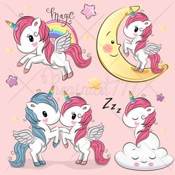 cute cartoon unicorns set png, clipart, sublimation design