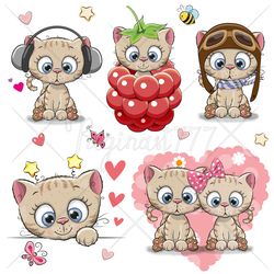cute cartoon kitten png, clipart set, sublimation design