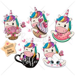cute unicorn png, digital download, clipart, adorable graphics, children printables, nursery print, scrapbooking