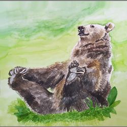 Bear Original Watercolor Painting Animal Painting Wall Decor by Guldar
