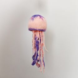 Felted hanging  pink and lilac  jellyfish , realistic jellyfish for lovers of ocean , 9 cm diameter