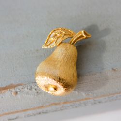 Vintage Trifari pear brooch Brushed gold fruit brooch Small pear pin