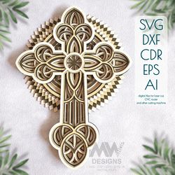 Christian cross, Multi layer Cross SVG DXF, 3D Cross SVG DXF, Layered Cross, Laser cut Cross, Home Decor Cross - Cr07a