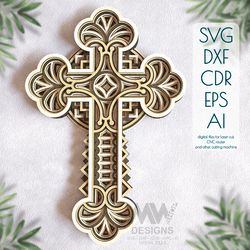 Christian cross, Multi layer Cross SVG DXF, 3D Cross SVG DXF, Layered Cross, Laser cut Cross - Cr08a