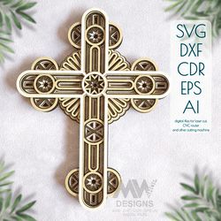 Cross SVG, Christian Cross Symbol SVG Cut File, 3D Cross SVG DXF, Layered Cross, Laser cut Cross - Cr09a
