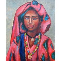 Black Girl Oil Painting African Queen Original Artwork African Female Original Oil Painting on Canvas by 20x16 inch