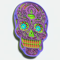 layered design of sugar skull v4 for paper and laser cutting machines