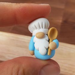 Kitchen gnome chef gnome / tiny clay gnome with spoon / miniature gnome gift / tomte nisse gnome / dollhouse gnome