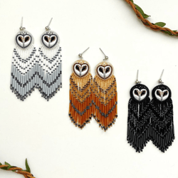 Owl bird earrings, beaded earrings in native american style