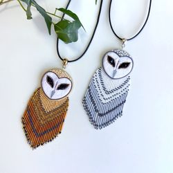Owl beaded necklace in native american style, boho pendant