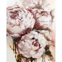 Peony Oil Painting Flower Original Art Rose Artwork Floral Oil Painting Bouquet Impasto Wall Art Abstract Peonies