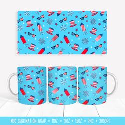 patriotic fireworks mug sublimation wrap. 4th of july mug design